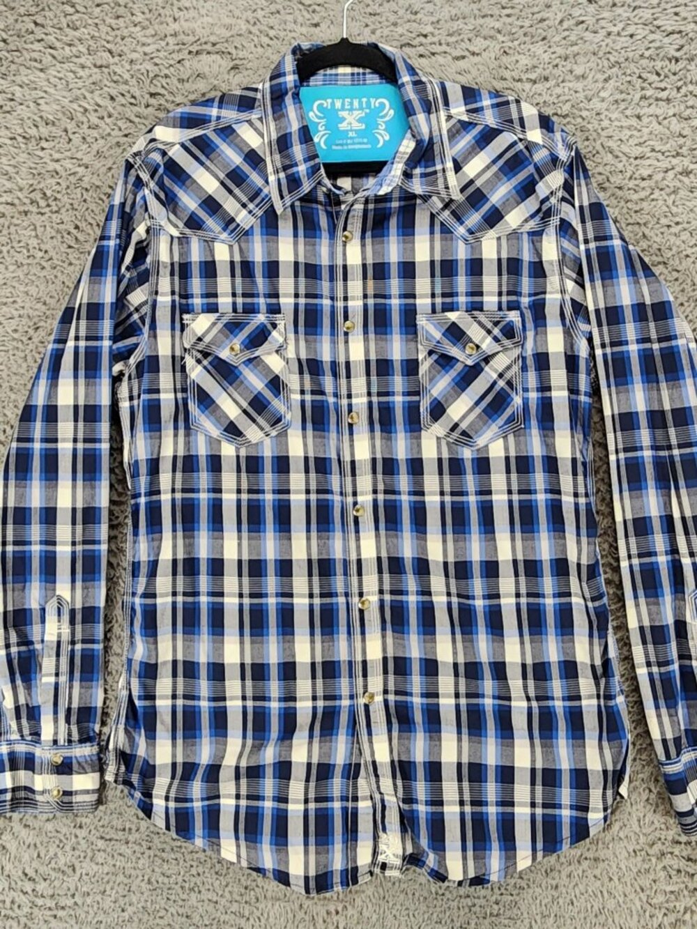 Wrangler Twenty X Shirt Mens XL Blue Plaid Cotton Long Sleeve Button Up *Read*
